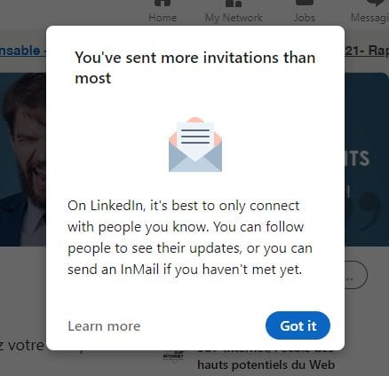 Vous avez atteint la limite d'invitations hebdomadaire - Linkedin 3